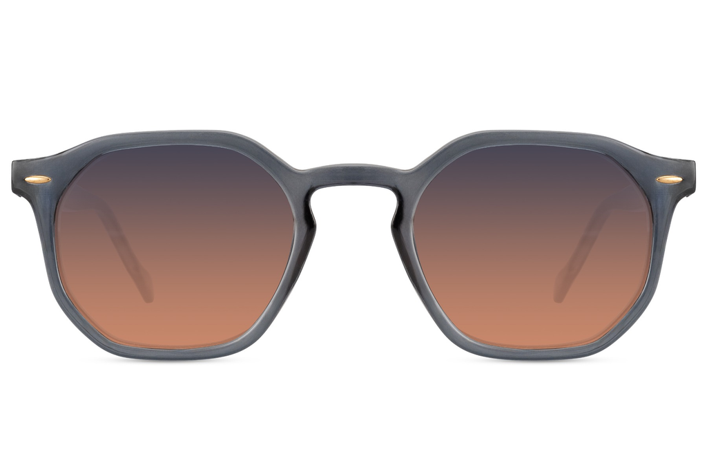 Gafas de Sol Geométricas Montura Azul Gris Lente Naranja Eco